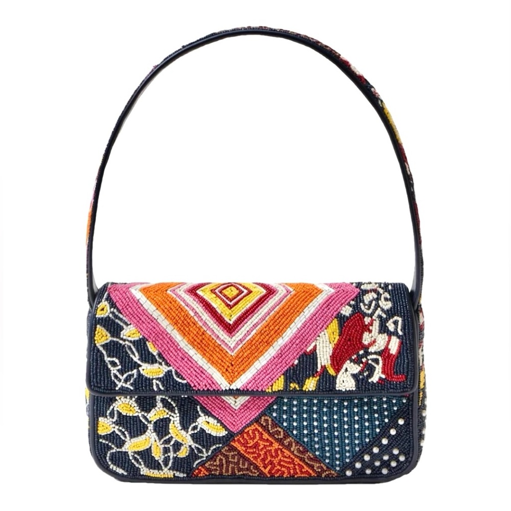 🌺🎉HP🎉🌺 NWOT Staud Beaded Tommy Shoulder Bag Patchwork Foulard 🌟Rare Find🌟 - Picture 13 of 16